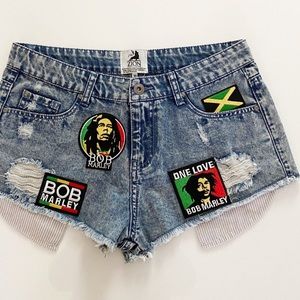 Bob Marley Reggae Ska Distressed Denim Shorts